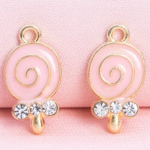 12 Enamel Lollipop Charm Gold Tone With Pink Enamel  (65561-3292)