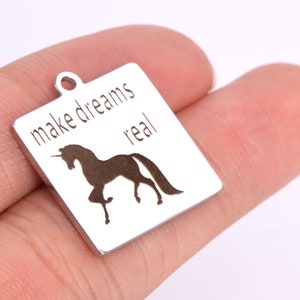 1 pcs Stainless Steel Make Dreams Real Square Charm  (40433-2142)
