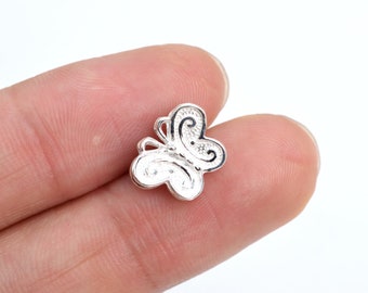 2 Butterfly Spacer Beads 925 Sterling Silver 12x10mm  (63965-2132)