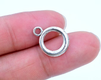 15 pcs Circle Charm Antique Silver Tone   (62032-2198)