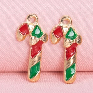 12 Enamel Christmas Candy Charm Gold Tone With Green & Red Enamel  (65504-3289)