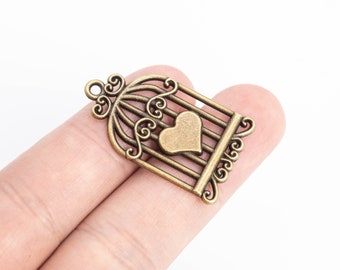 20 Love Birdcage Charm Antique Bronze Tone (110440-1370)