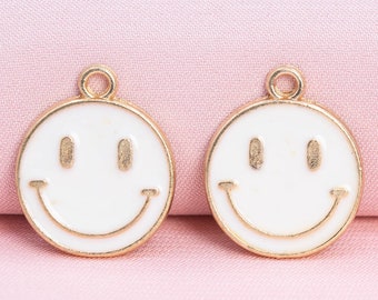 6 Enamel Smiling Face Charm Gold Tone With White Enamel  (65564-3293)