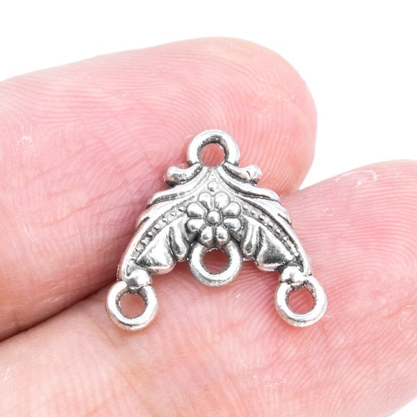 15 pcs Floral Connector Charm 3 to 1 Links Antique Silver Tone (61815-2059)