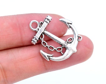 16 pcs Anchor Charm Double Side Antique Silver Tone  (62104-2193)