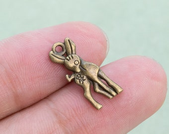 10 Sika Deer Charm Double Sided Antique Bronze Tone (110527-1266)