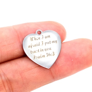 1 pcs Stainless Steel When I Am Afraid I Put My Trust In You 56:3 Heart Charm  (40198-2123)