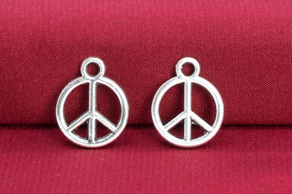 20 Peace Sign Charm Double Side Antique Silver Tone (66396-1733