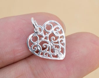 1 Pcs 15x14MM Sterling Silver Hollow Heart Charm(62160-2115)