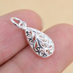 1 Pcs 16x8MM Sterling Silver Hollow Teardrop Charm(62183-2113)