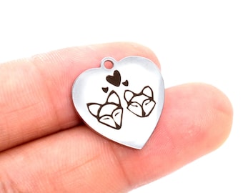 1 pcs Stainless Steel Foxes Heart Charm  (40264-2125)