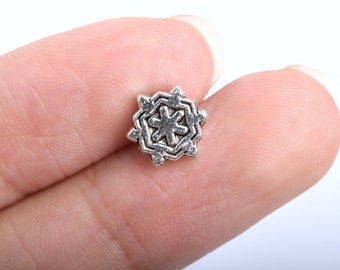 20 pcs 9x9mm Hexagon Spacer Beads Antique Silver Tone (63734-2413)