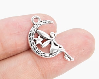 20 Moon With Fairy Charm Antique Silver Tone  (66848-3409)