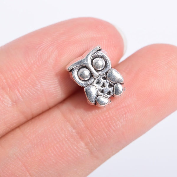 10 pcs 11x9mm Owl Spacer Beads Antique Silver Tone (64541-2539)