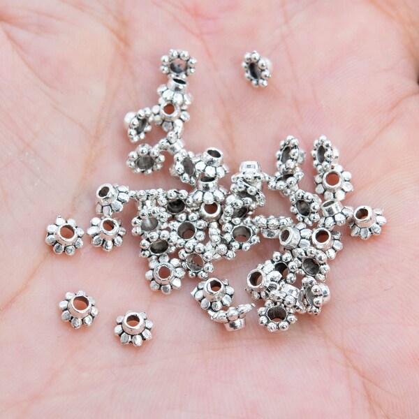 50 pcs 5x3mm Domed Bead Cap Antique Silver Tone (63151-2328)