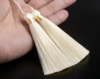 2 Tassels 3.14" / 8cm Artificial Silk Mala Tassel White Color  (60729-012)