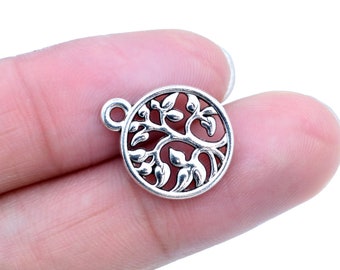 10 pcs Hollow Tree Round Charm Antique Silver Tone (62213-2278)