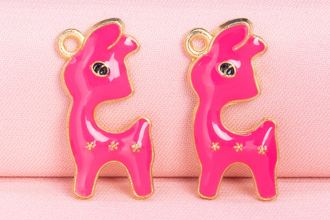 6 Enamel Deer Charm Gold Tone With Rose Red Enamel Etsy