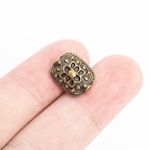 20 Floral Rectangle Spacer Beads 13x10mm Antique Bronze Tone (110083-3126)