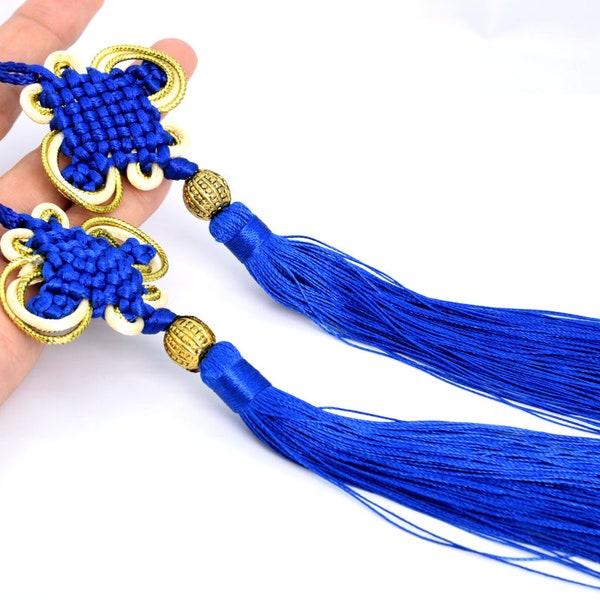 2 Tassels 6.7" / 17cm Polyester Mala Chinese Knot Tassel Royal Blue Color  (60884-055)