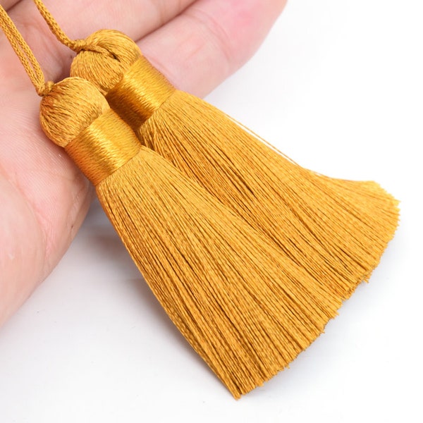 2 Tassels 2.1" / 5cm Artificial Silk Mala Tassel Ochre Yellow Color  (64114-2464)