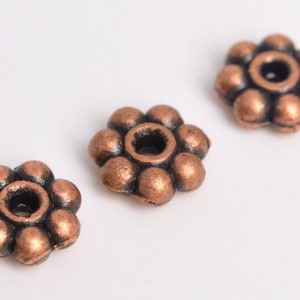 60 Spacer Beads 6mm Daisy Brass Beads Antique Copper Tone  (64323-2485)