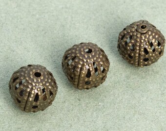 10 Hollow Round Spacer Beads 8mm Antique Bronze Tone (110087-3126)