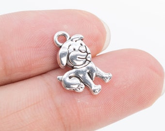 20 Dog Charm Double Side Antique Silver Tone  (66086-214)
