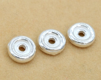 10 Rondelle Spacer Beads 925 Sterling Silver 6mm  (61564-2104)