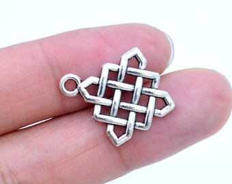 16 pcs Chinese Knot Charm Antique Silver Tone  (62128-2199)
