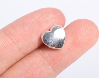 10 pcs 10x10mm Puff Heart Spacer Perles Antique Silver Tone (64568-2540)