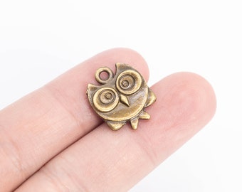 20 Owl Charm Double Sided Antique Bronze Tone (110351-3139)