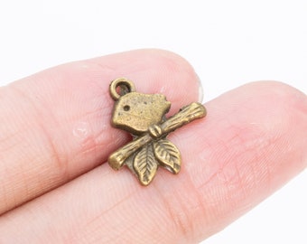 10 Bird On Branch Charm Antique Bronze Tone (64988-3157)