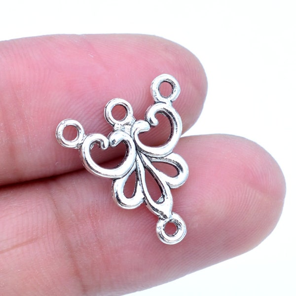 15 pcs Floral Connector Charm 3 to 1 Links Antique Silver Tone   (61817-2059)