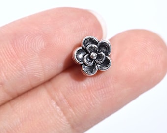 20 pcs 9x9mm Flower Spacer Beads Antique Silver Tone (63748-2414)