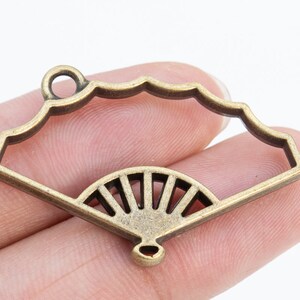 10 Chinese Fan Charm Antique Bronze Tone  (65226-516)
