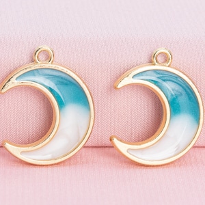 8 Enamel Moon Charm Gold Tone With Blue & White Enamel  (66046-140)