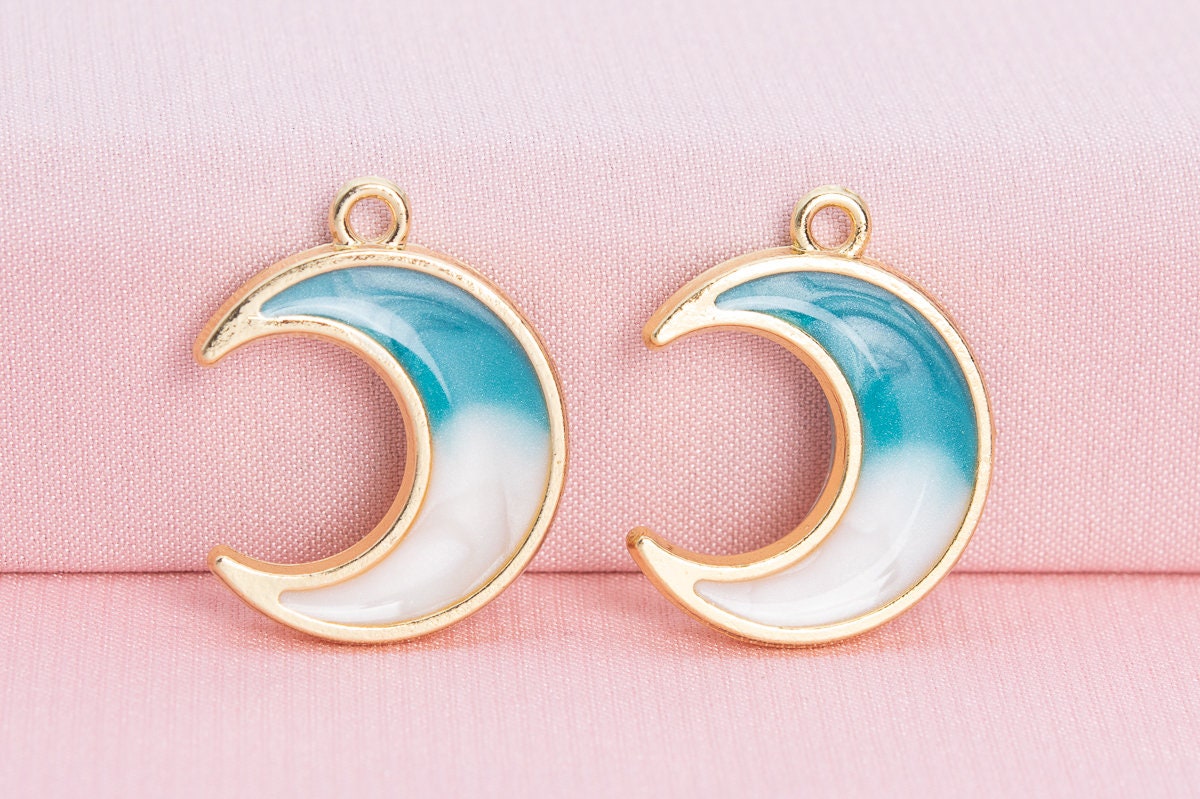4 Enamel Moon Charm Gold Tone With Blue & White Enamel 66046-140 