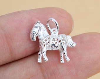 1 Pcs 17x15MM Sterling Silver Hollow Horse Charm(62176-2113)