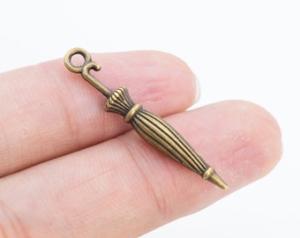 10 3D Umbrella Charm Antique Bronze Tone (65030-3159)