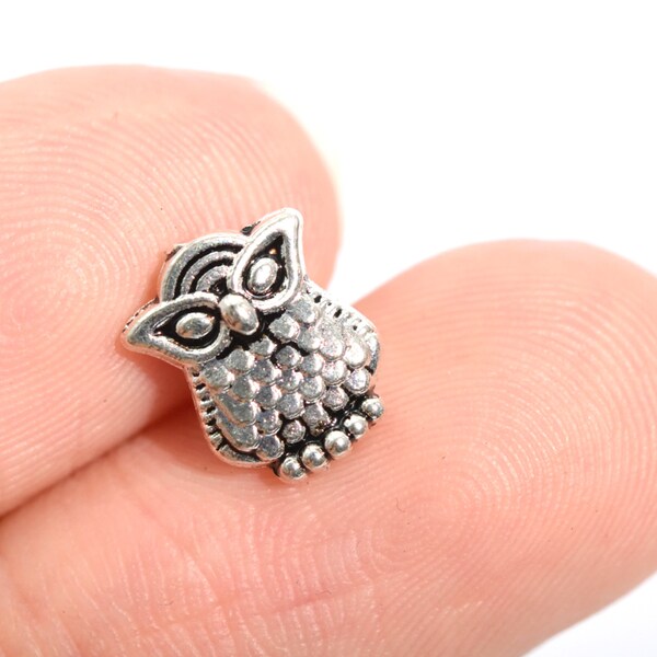 20 PCS 10x8mm hibou Intercalaires Perles Antique Silver Tone (63372-2396)