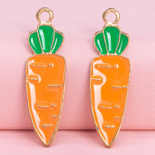 4 Enamel Carrot Charm Gold Tone With Green & Orange Enamel  (65753-3304)