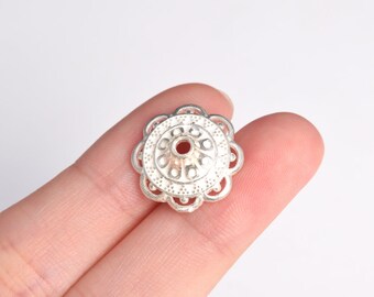 2 Floral Bead Cap 925 Sterling Silver 15mm  (64462-2139)