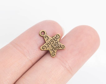 10 Just For You Star Charm Double Sided Antique Bronze Tone (65007-3158)