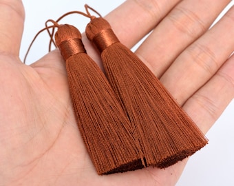 4 Tassels 3.14" / 8cm Artificial Silk Mala Tassel Chocolate Color (60725-010)