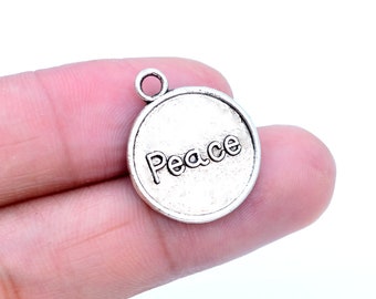 10 pcs Peace Coin Charm Double Side Antique Silver Tone  (61734-2061)