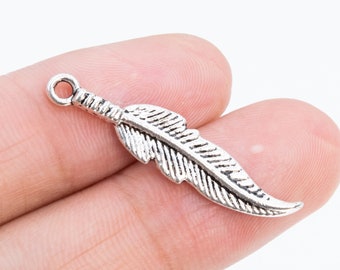 5 Feather Charm Antique Silver Tone  (66285-694)