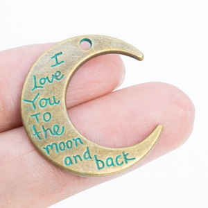 4 Crescent Moon Charm Double Sided Green Patina Tone  (66541-3370)