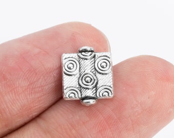 20 pcs 12x10mm Square Spacer Beads Antique Silver Tone (63423-2399)