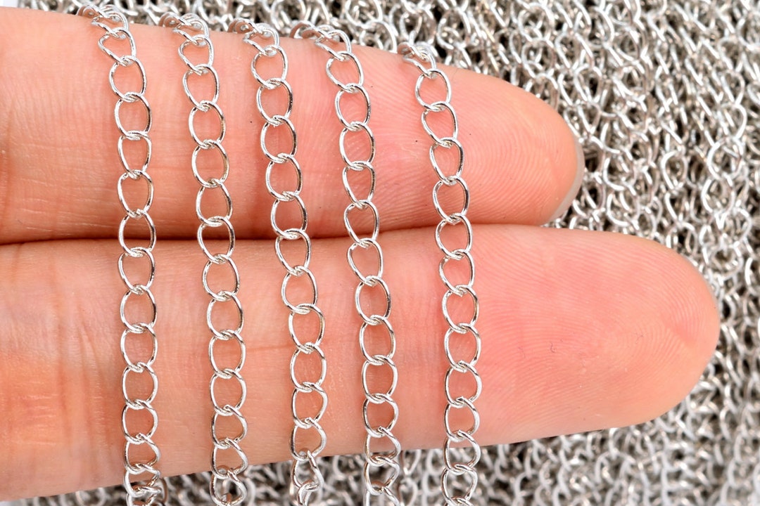 1 YD Twisted Oval Chain Silver Tone 3mm Stainless Steel Chains 60932
